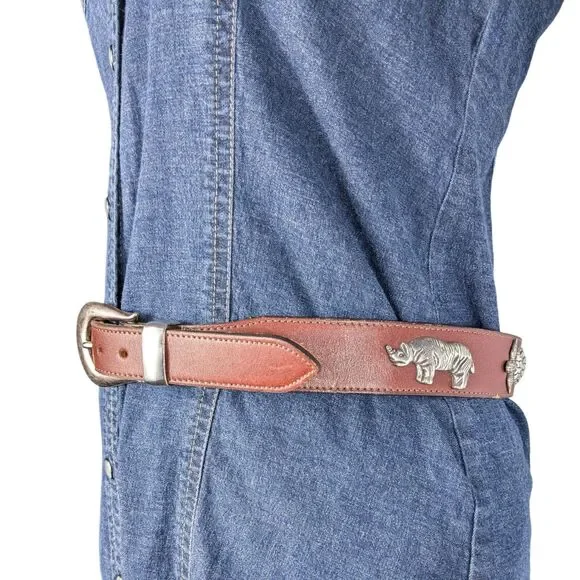 Vintage Zoo Animal Belt Womens 30 Brown Leather Turtle Elephant Tiger Zebra - Picture 6 of 14